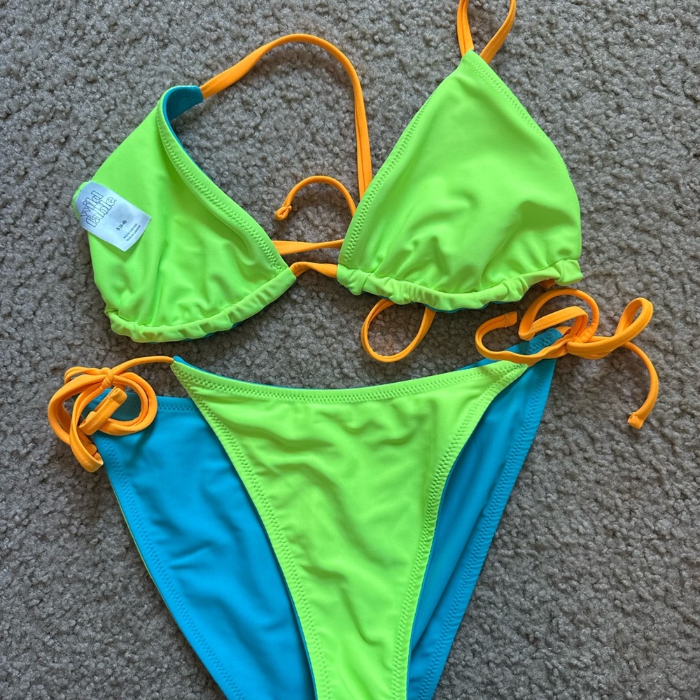 Wild Fable Reversible Neon Green and Blue Bikini